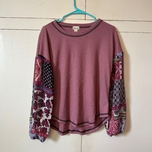 Weave shirt with flowy balloon sleeves